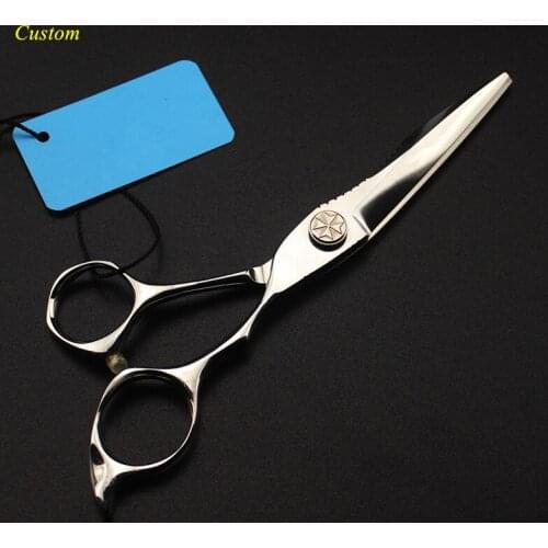 Custom japan 440c 6 inch short handle hair cutting scissors barber makas thinning shears haircut scissor hairdressing scissors