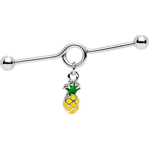Yellow Green Pineapple Dangle Industrial Project Barbell 14 Gauge 38mm