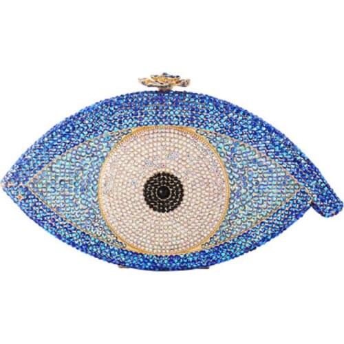 Women Eye Shape Crystal Evening Bags Hard Case Metal Minaudiere Handbags Purses Bridal Wedding Party Clutch Bag Clutches Bags