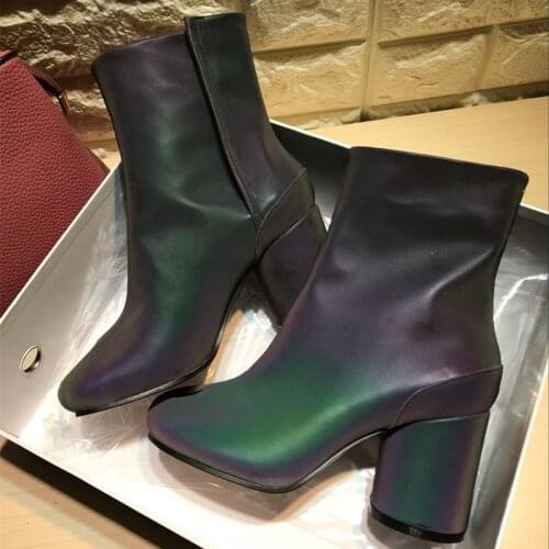 Winter Tabi Boots Women High Heels Botas Mujer Leather Ankle Boots For Women Cozy Shining Botas Feminina Luxury Zapatos De Mujer