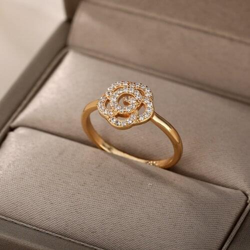 Rose Rings For Women Stainless Steel Cubic Zirconia Ring Female Vintage Gothic Aesthetic Jewelry Couple Gift anillos mujer