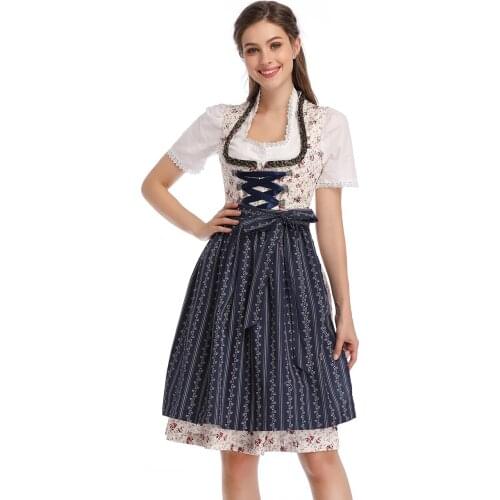 KOJOOIN Womens 3-Piece Vintage Stand Collar Floral German Oktoberfest Dirndl Dress Bavarian Beer Carnival Halloween Party Dress