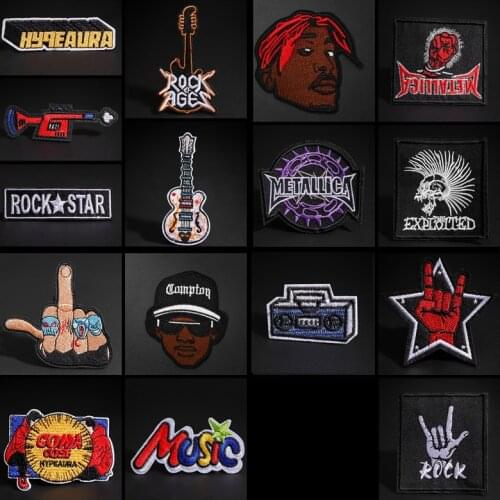 1PCS Letter Patches Iron On Gesture Middle Finger Stickers Rock Music Guitar Recorder Applique Sewing Punk Clothes Decor