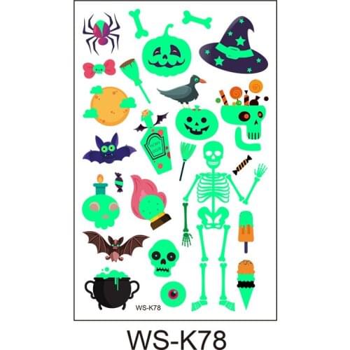 20 Sheets Temporary Tattoos Stickers Luminous Pumpkin Skull Tattoo Stickers Waterproof Lasting Halloween Makeup Set DU55