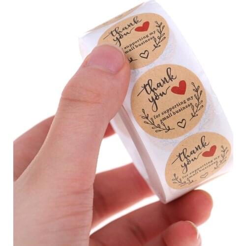 500pcs kraft paper thank you stickers with red heart handmade labels sticker for business envelope sealing stationery sticker
