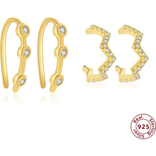 925 Sterling Silver Ear Cuff for Women Without Piercing Punk Rock CZ Zircon Clip on Earrings Earcuffs Silver Jewelry Gift