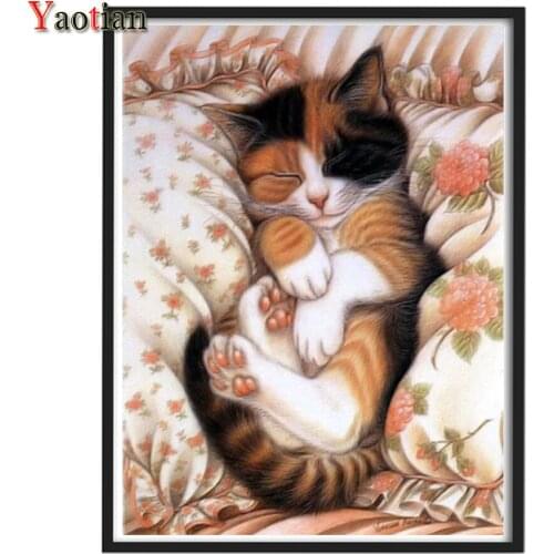 5D Sleeping Lovely Cat Diy Diamond Painting Full Drill Diamond Mosaic Embroidery Cross Stitch Interior Decor Painting Handicraft