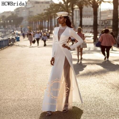 White Long Sleeve Prom Dresses With Crystal High Neck See Through Sexy Special Occasion Dress Plus Size Black Women Party Gowns