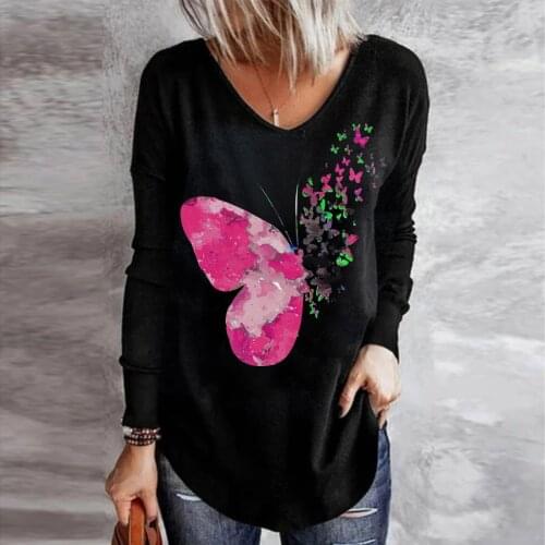 40# Harajuku Butterfly Printed Blouses Shirts Women O Neck Long Sleeve Oversize Shirt Top Femme Loose Casual Blouses Рубашка