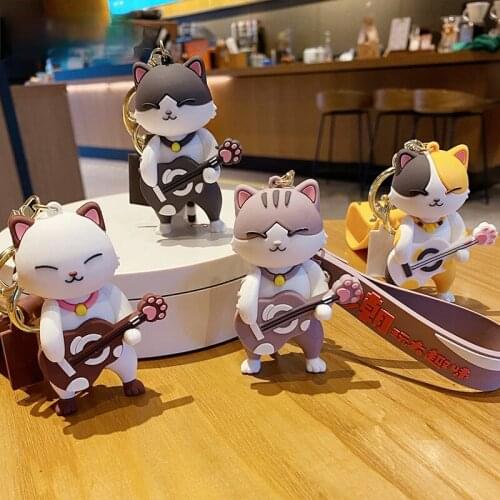 Anime Keychain Cartoon Guitar Music Cat Keychain Personality Couple Keychain Accessories Creative Friends Birthday Gift Keychain