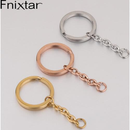 Fnixtar 20Pcs/Lot Mirror Polished Stainless Steel Key Chain Hanging Keyring With Extender Chain For DIY Jewelry Making Keychains