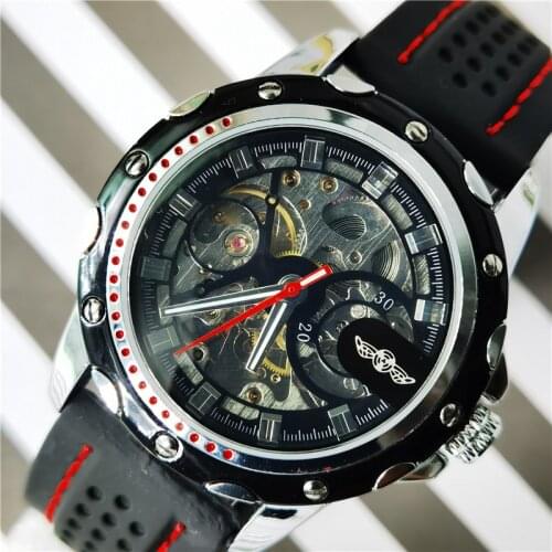 Winner 2020 Men Military Mechanical Watch Automatic Skeleton Self Wind Male Reloj Analog Racing Sport Silicone Strap Wristwatch