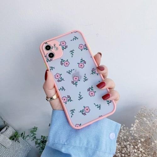 Korea Style Cute Floral Phone Case for iphone X XS MAX XR 12 11 Pro Max 6s 7 8 Plus SE 2020 Hard Matte Flower Back Cover Fundas