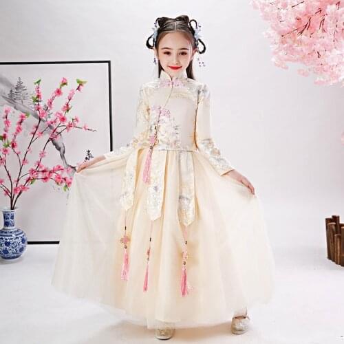 Flower Girl Dress Lace Embroidery Baby Princess Dresses Kids Wedding Teens Party Vestidos Girls Floral Chinese New Year Clothes