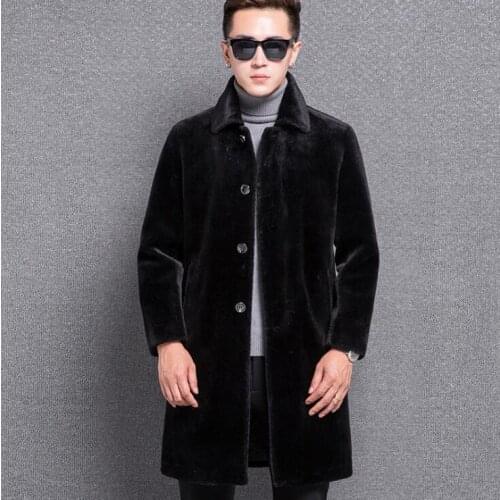 Long faux mink leather jacket mens single-breasted clothes winter thicken warm fur leather coat men jackets jaqueta de couro