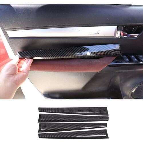 For Toyota Hilux 2015-2021 ABS Carbon Fiber Pattern Car Door Inner Door Panel Protection Decorative Strip Sticker Car Accessory