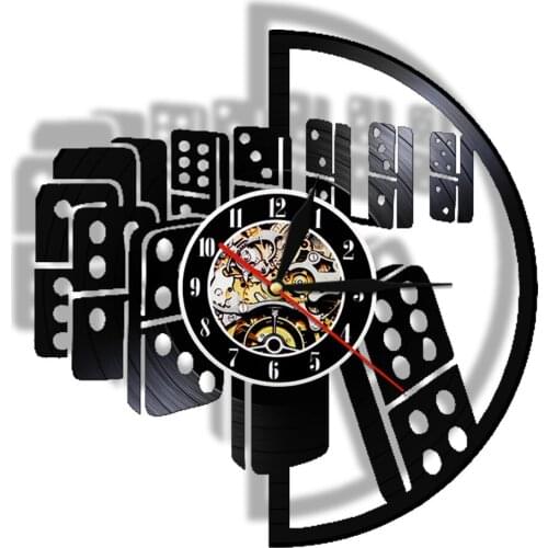 Intellective Dominoes 3D Quartz Vinyl Record Wall Clock Monument Dominoes LED Wall Light Night Lamp Gambling House Game Decor