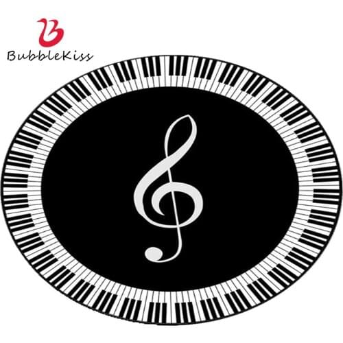 Bubble Kiss 80X80CM Round Carpet Black And White Musical Note Kids Room Play Floor Rugs Soft Thick Home Decoration Fashion New