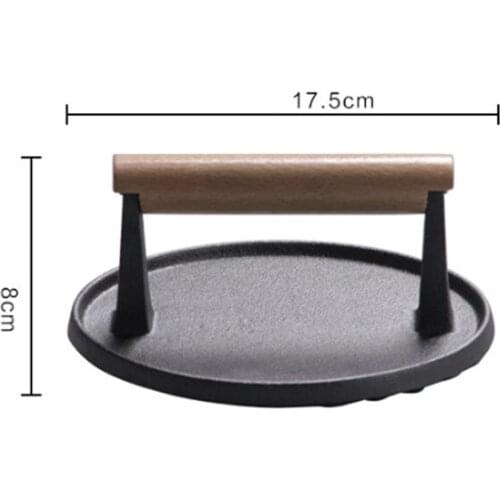 Round big BBQ tool Cast iron Wooden Handle Steak Plate Meat Press Grill Fried meat squid Fried steak barbecue pressure plate