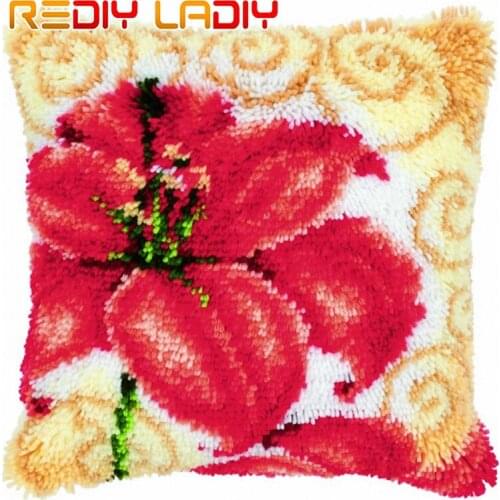 Latch Hook Poppy Daisy Orchid Cushion Cover Pre-Printed Color Canvas Crocheting Art & Crafts Pillow Case Sofa Pillows Home Decor