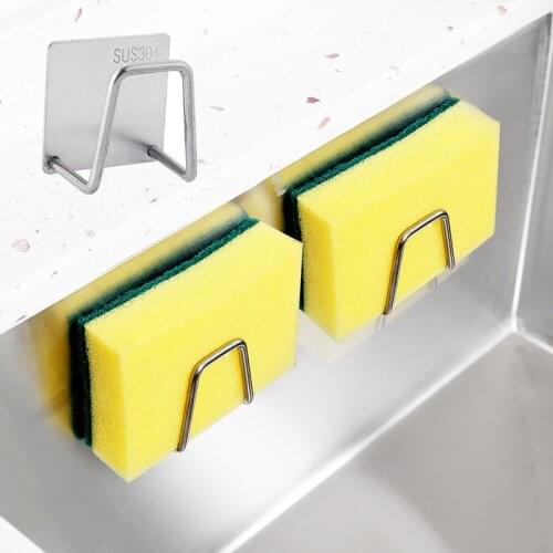 Kitchen Gadgets Stainless Steel Sponges Holder Drain Drying Rack Self Adhesive Sink Shelf Kitchen Accessories Storage Organizer