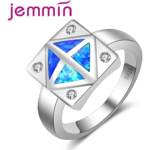Square Blue Fire Opal Ring 925 Sterling Silver Wedding Rings For Women Bague Femme Fashion Anniversary Jewelry Gift