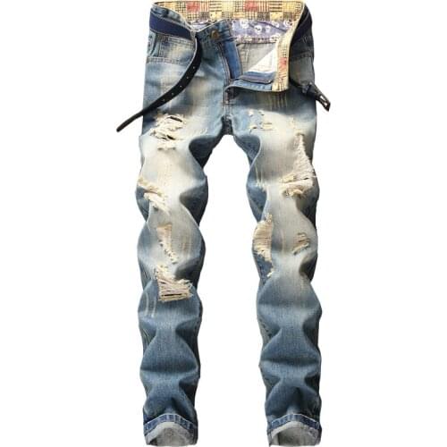 Men Skinny Jeans Fashion Ripped Hole Large Size Jeans Male New Design Casual Denim Pants Homme Slim Straight Trousers