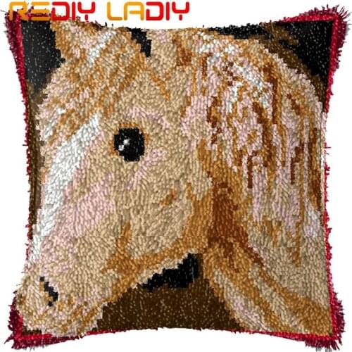Latch Hook Kits Make Your Own Cushion Animals Horse Printed Canvas Crocheting Pillow Case Latch Hook Cushion Cover Arts & Crafts