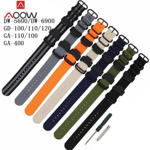 NATO Nylon Strap Watchband for Casio G-Shock GA-110 120 GA-400 GD-100 DW-5600 GLS-8900 Canvas Men Bracelet Band Black Adapters