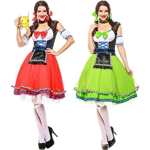New European and American Game Uniforms Oktoberfest Long Beer Uniforms Restaurant Waiters Green Red Maid Uniforms
