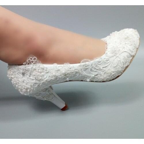 New arrival White flower womens wedding shoes Fashion shoes woman High heels Pumps 5cm/8cm/11cm ladies dress shoes