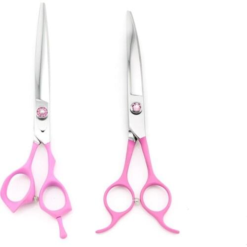 Professional Pet Dog Grooming Scissors 7.5 INCH Curved 8 INCH Hair Shears Pink Handle Pink Stone Screw JP440C HIGH CLASS NEW