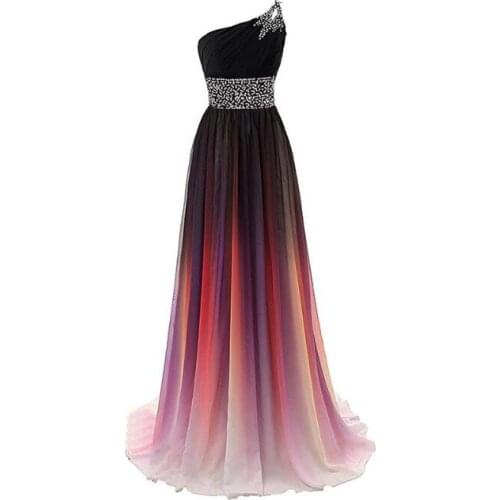 One Shoulder Slim Dresses Gradient Prom Gown Cheap Stock Long Banquet Evening Skirts US Size 4 to 22