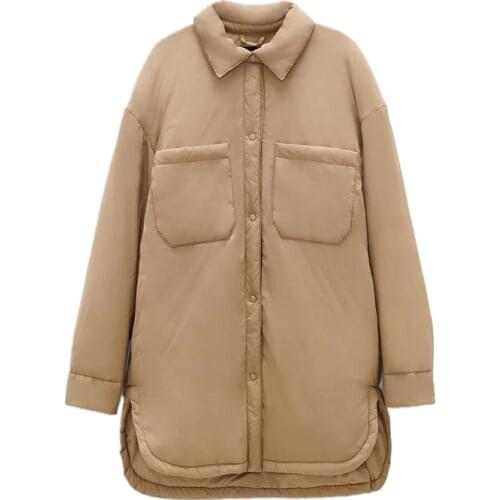 Winter Womens Jacket Cotton Coat Loose Casual Single-Breasted Mid-Length Coats Women Jackets 2021 Stitching Pocket Ladies Coat