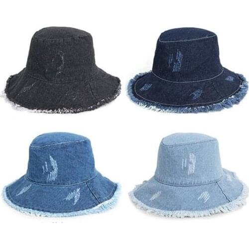 Denim Retro Bucket Hat Fisherman Hat Outdoor Travel Hat Sun Hats Flat Fashion Bob Caps for Girls and Ladies
