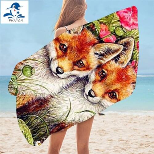 PHAYON Beach Towel Fox Couple Quick-dry Microfiber Bath Towels Cushion Soft Large Animals Yoga Mat Portable Sport Swimming Towel