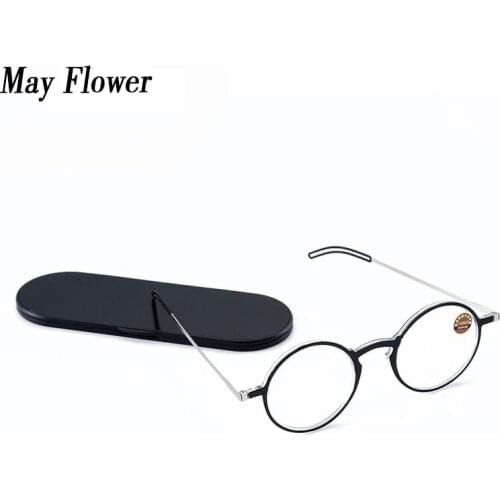 Light Reading Glasses Ultrathin Protable Far Sight Eyeglasses Anti-Blue Ray Spectacles Eyeglasses With Case Round Frame Glasses
