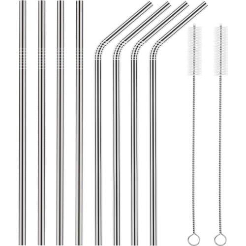 5pcs/set Stainless Steel Reusable Straw Simple 10.5 Inch Drinking Metal Straw Party Beer Bar Accessories for Cold Beverage