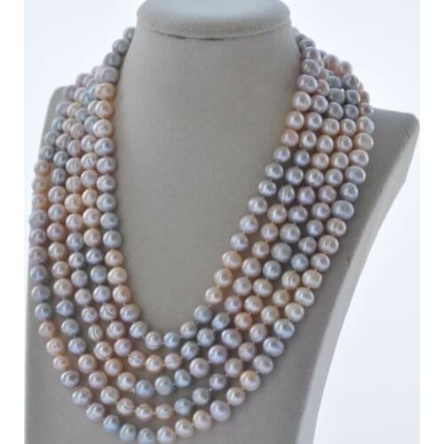 Z10903 17"~100" 10mm Round Pink Gray Lavender Pearl Necklace