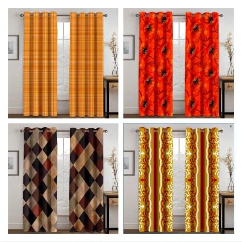Living Room Shading 90% Decorative Curtain Orange Pattern Pattern Home Textile Decoration Bedroom Perforated Curtains