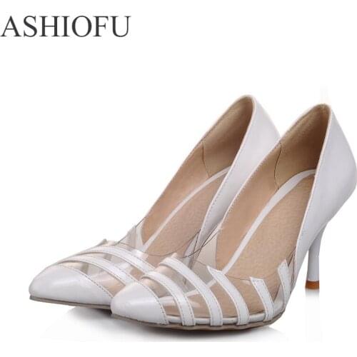 ASHIOFU New Womens High Heel Pumps Faux-Leather PVC Patchwork Party Prom Dress Shoes Fashion Evening Wedding Court Shoes
