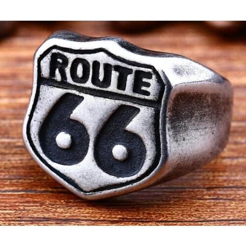 10pcs/lot Mens Punk Rock Vintage Motorcycle Club Titanium Steel Rings - Route 66 9-13# 3 colors High Quality Ring