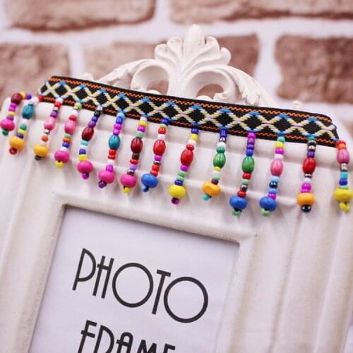 10Yards 4cm Ethnic Jacquard Ribbon Beaded Lace Fringe Trims Embroidery Sewing on Garment Accessories Tassel Curtain Decoration