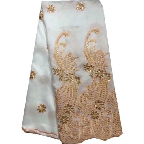 2018 African George Lace Fabric Good Quality Indian George Lace Fabric For Wedding Dress gold sequins zgl3-27