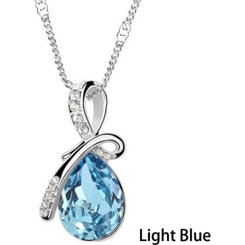 2021 Wholesale Austria Crystal Jewelry Water Drop Pendants Necklaces White Gold Silver Plated for Women Christmas Gift