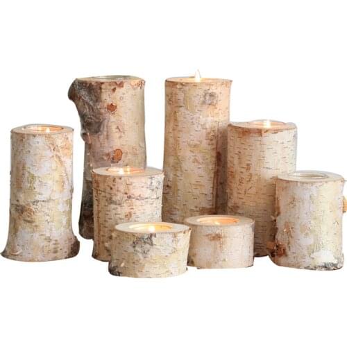 2021 Birch Wood Trunk Candle Holder Tealight Holder Desk Decoration Natural Trunk Light Candle Holders Ornaments Desktop Decor