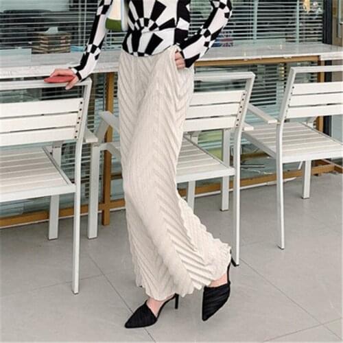 2021 spring and summer loose straight leg casual pants women Miyake pleated pants high waist wide leg pants women trousers