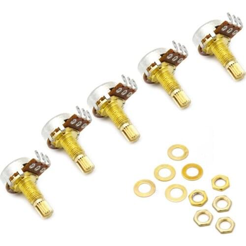 5pcs A500K Potentiometer Splined Pot Electric Guitar Bass Effect Amp Tone Volume 18mm Shaft Parts Golden