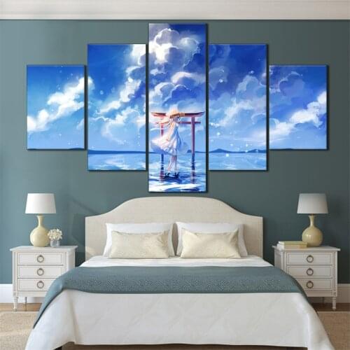 5 Pieces HD Canvas Painting Print Anime Beautiful Girl Picture For Modern Decorative Bedroom Living Room Home Wall Art Decor