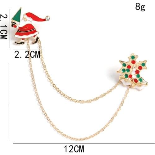 Hot Sale Brooches Fashion Christmas Wreath Crutches Brooch Tassel Chain Clip Collar Shirt Lapel Pin Women Girls Xmas Accessories